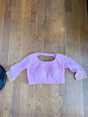 Light Pink Women's Open Back Blouse with Embellished Cuffs